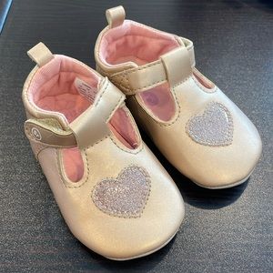 Moccasins with Velcro strap and sparkly heart!